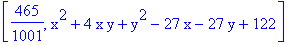 [465/1001, x^2+4*x*y+y^2-27*x-27*y+122]